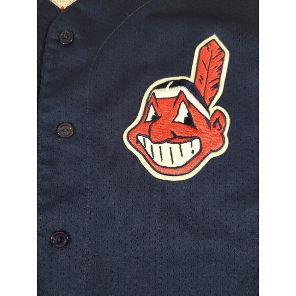 Cleveland Indians Majestic Size LG Short Sleeve Button Down Crew Neck Jersey - Picture 5 of 11